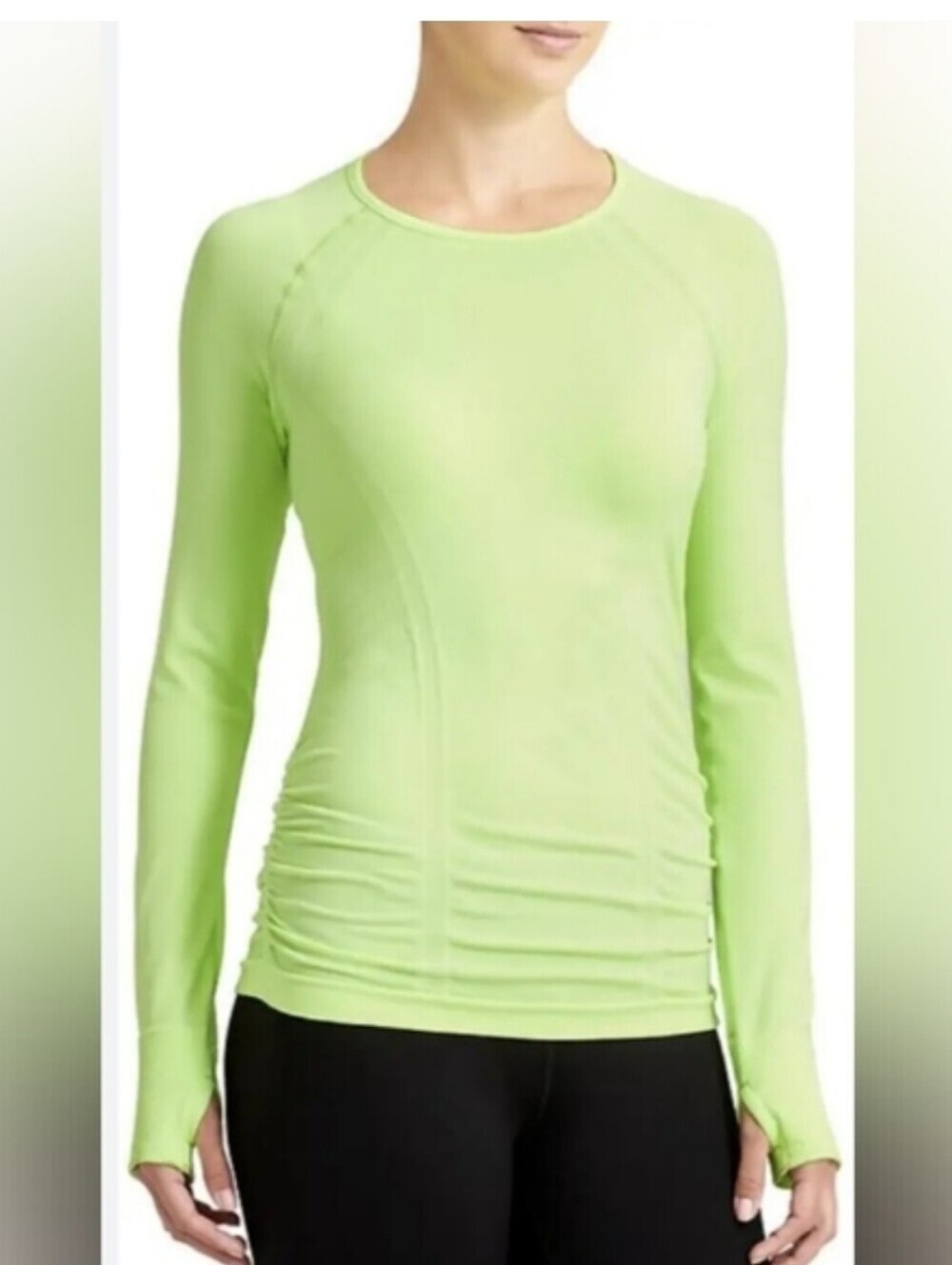 Athleta Women Athletic Top Long Sleeve Stretch Thumb Hole Green Rutch Stretch S